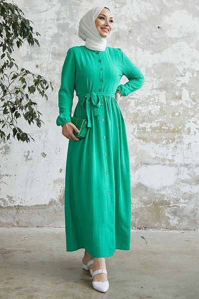 InStyle Φόρεμα Lemina Belted - Ανοιχτό πράσινο