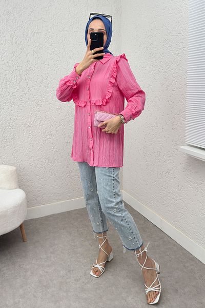 Salih Çelebi Ruffle Detailed Hijab Tunic 2235 - Pink