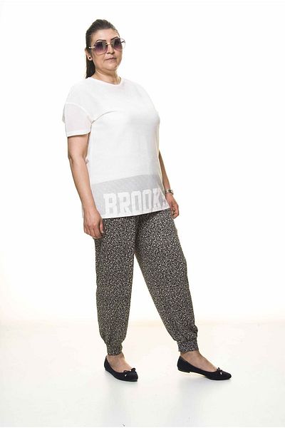 Moday Women's Large Size Patterned Summer Baggy Trousers 13d-3095