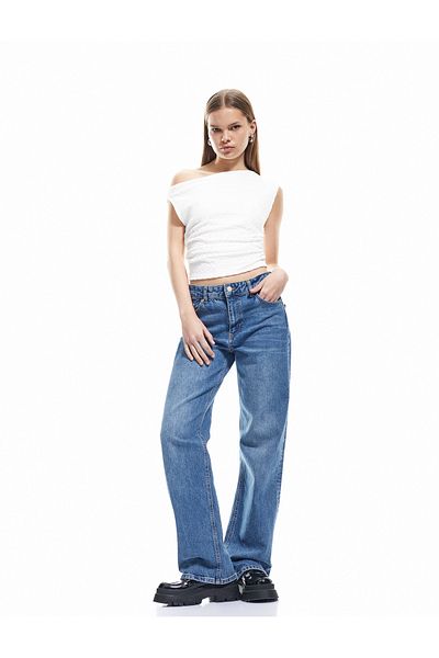 Koton One Shoulder Detailed Textured Asymmetrical Neckline Draped Sleeveless T-Shirt Wrap