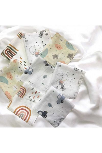 Adalinhome مجموعة من 8 مناديل مبللة للفم للأطفال من AtaKids مصنوعة من القطن بنسبة 100% ومعتمدة من Oeko-Tex