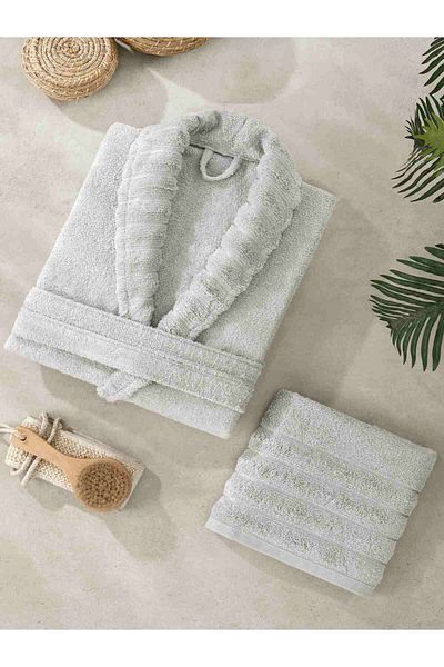 Rebeka Home Collection Ανοιχτό γκρι μπουρνούζι Carla με πετσέτα