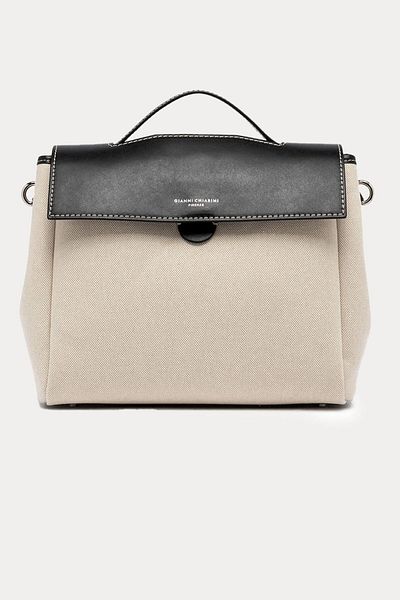 GIANNI CHIARINI Clio Leather Combination Canvas Fabric Shoulder Bag