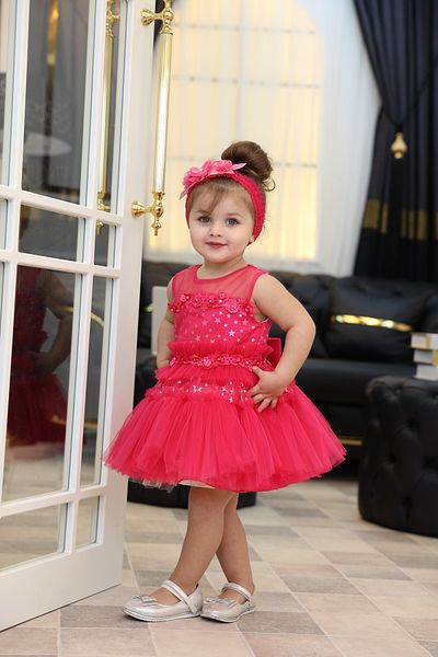 MİSS RAİN Gathered Star Patterned Embroidered Tulle Baby Girl Dress