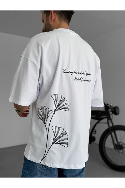 BYBASICMAN White Human Embroidered Oversize T-Shirt Res-4201