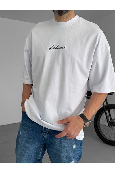 BYBASICMAN White Human Embroidered Oversize T-Shirt Res-4201