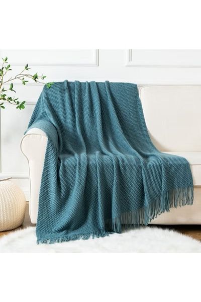 COOYA Soft And Thick Knitted Throw Blanket With Plaid Design For Sleeping  120X173 cm, Dark Turquoise