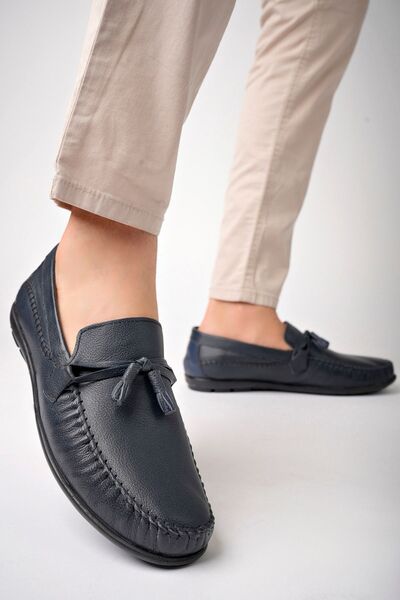 Deripabuc Genuine Leather Navy Blue Men's Leather Casual Shoes Mrd25-0489