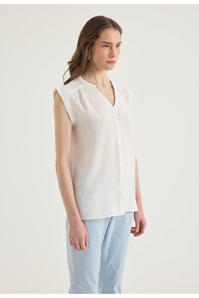 Masha Kate V-Neck Modal Ecru Blouse