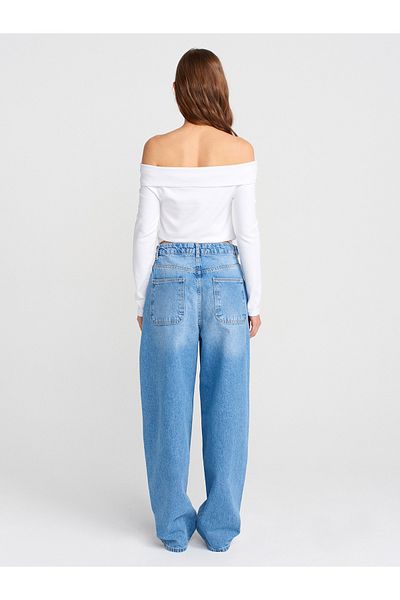 Dilvin 71795 Stonewashed Balloon Denim Pants-Blue