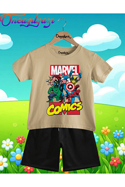 oneagılyazı Marvel Comics Štampano Oversize kroj Dječje šortsevi T-shirt setovi