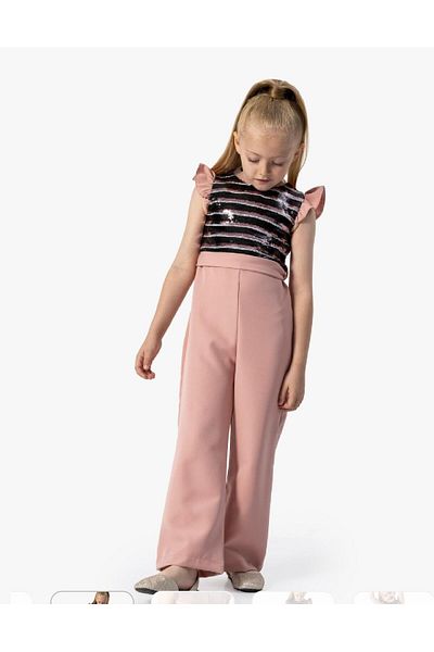 Porland Pink Sequined Girl's Jumpsuit Dress