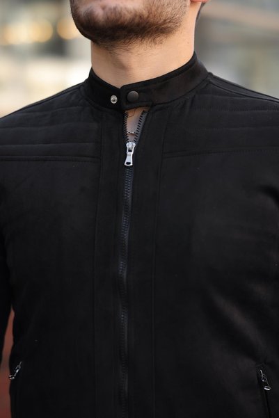 ByTrend Sleeve Detail Judge Collar Suede Seasonal Coat Bl 1710_60286-1
