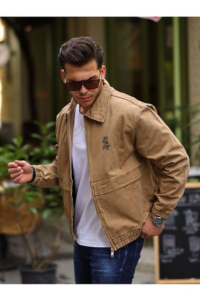 LTC Jeans Ανδρικό τζιν μπουφάν με φερμουάρ Oversize Tan Bomber