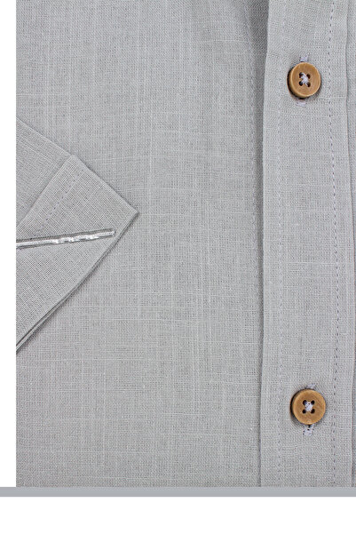 Varetta Ανδρικό γκρι κοντομάνικο λινό εφέ καλοκαιρινό βαμβακερό πουκάμισο με τσέπες