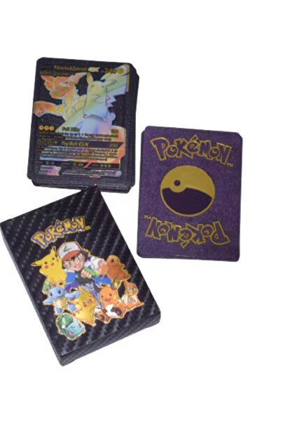 HEPBİMODA Pokemon Vmax Gold Card Tcg Siyah Black Starter Box Pack 55 Adet Kabartmalı Koleksiyon Pokemon Kart
