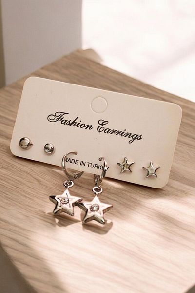 EUROMODA Star Pattern - 3-Piece Earring Set with Ball Earrings