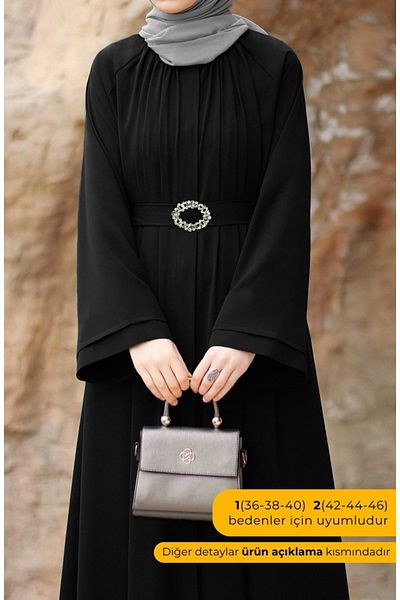 suhneva Stoned Dilşah Abaya Ferace Σκούρο Μαύρο