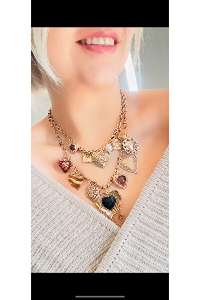 GM TAKI Vintage Tarzı Çok Katmanlı Charm 2 li Kolye