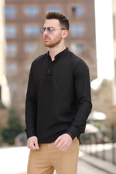 Oksit Ανδρικό πουκάμισο Zareh Slim Fit Crinkle Pattern Half Patch γιακά