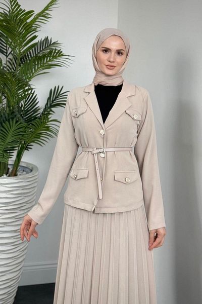 MERVEN AKYÜZ Σετ φούστα Elina Plissee - Κρέμα