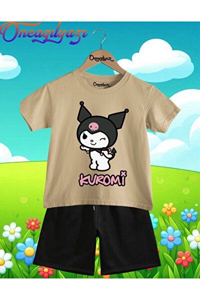 oneagılyazı Kuromi Štampano Oversize kroj Dječje šortseve T-shirt set
