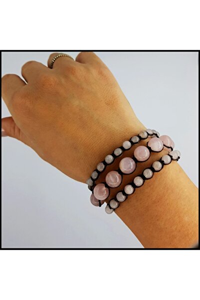 Seven Art Jewelry Doğal Taş Bileklik, Pembe Kuvars Aşk Taşı Bileklik, Kadın B...