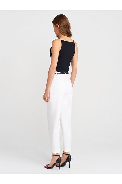 Dilvin 71632 Pantaloni cu talie înaltă cu centură-alb