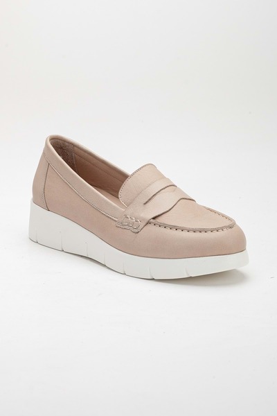 ANALİN SHOES Genuine Leather Women's Casual Shoes - Silvergrey Comfortable Design