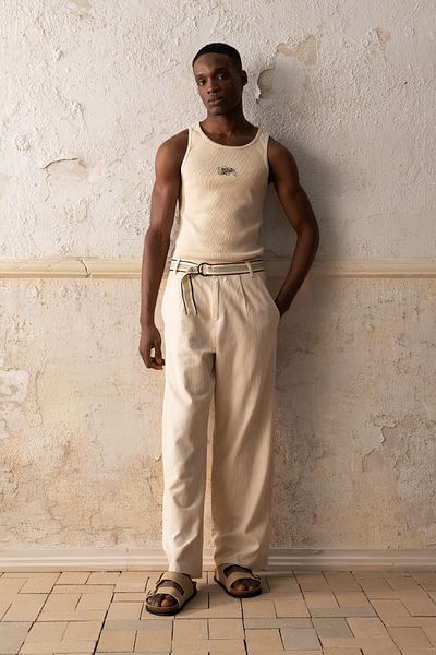 GIESTO Regular Fit Belted Beige Trousers