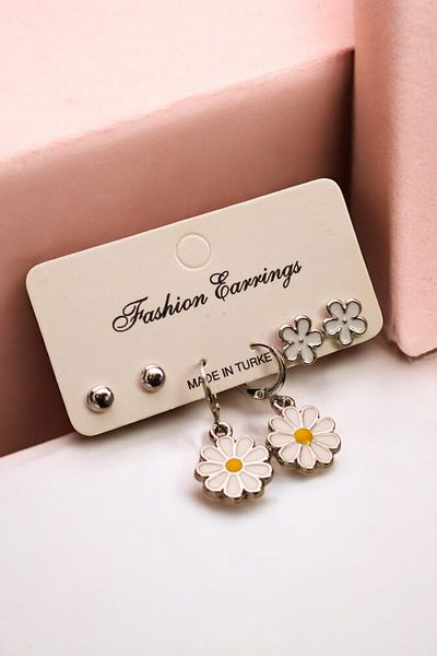EUROMODA Colorful Daisy and Flower Patterned Ball Earrings Set of 3