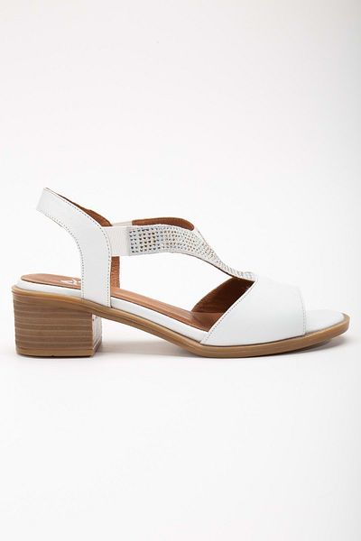 ANALİN SHOES White Stoned Genuine Leather Women's Sandals - Comfortable Elastic