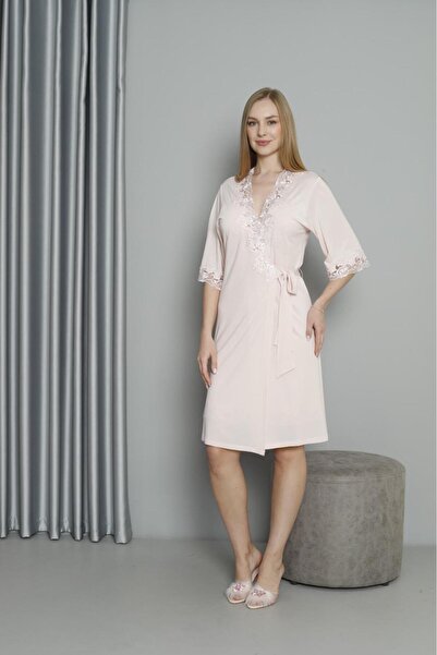 Espuar 925 Brodeli Penye 2 Li Gecelik Sabahlık Takım