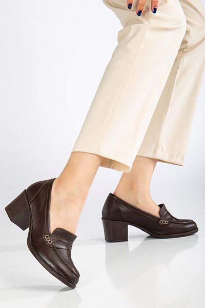 ANALİN SHOES حذاء نسائي بكعب عالٍ من الجلد الطبيعي - Saddler، بني