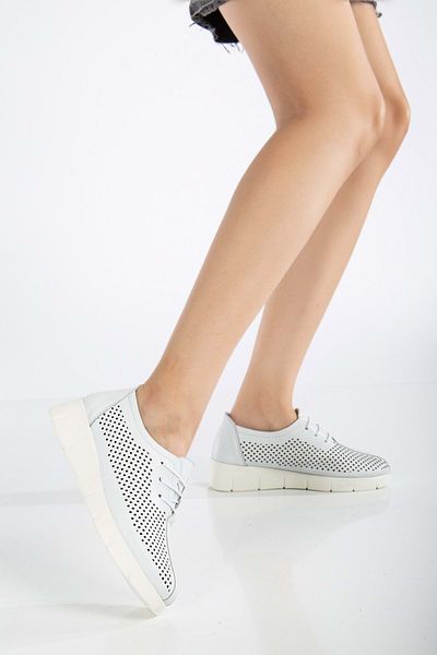 ANALİN SHOES Pantofi confortabili de zi cu zi cu șireturi cu laser din piele naturală - alb
