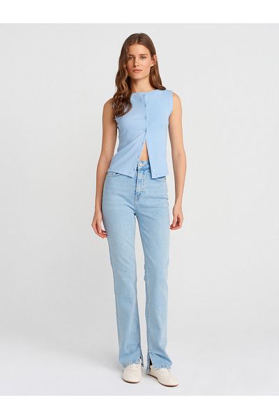 Dilvin 71793 Comfort Lycra Denim Trousers with Side Slits-Blue