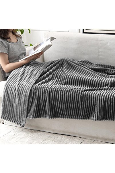 df home Μαλακό ριγέ κάλυμμα κρεβατιού/κουβέρτα Welsoft 150x200 (ΣΚΟΥΡΟ ΓΚΡΙ)