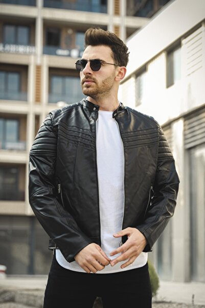 Oksit Oresto Extra Slim Fit Içi Polarlı Ön Göğüs Dikişli Erkek Deri Mont