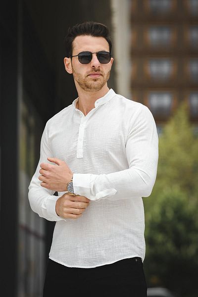 Oksit Cămașă pentru bărbați Zareh Slim Fit Crinkle Pattern Half Patch Guler
