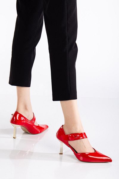 Dilimler Ayakkabı Women's Stiletto Red Helmet Thin Heeled Shoes