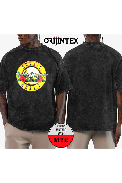 orijintex تي شيرت عتيق كبير الحجم مطبوع عليه شعار Guns N Roses وقابل للغسل