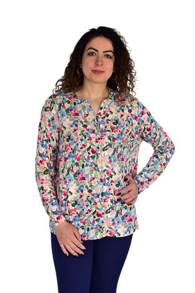 wearon tekstil Γυναικεία μπλούζα με λουλούδια με κουμπιά Viscon BGL-ST04275