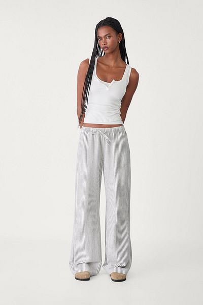 Stradivarius Flowing striped linen blend trousers