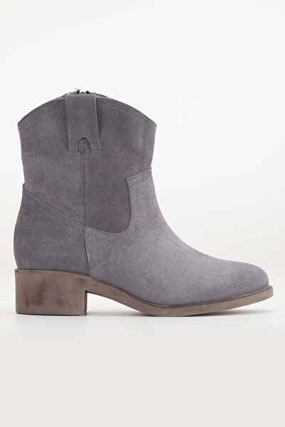ANALİN SHOES Γκρι Suede Γυναικείες Μπότες Cowboy - Γνήσιο δέρμα