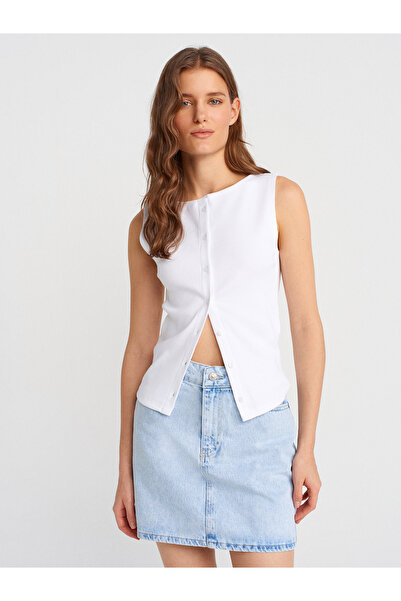 Dilvin 80575 Fusta mini din denim spălat cu zăpadă-albastru