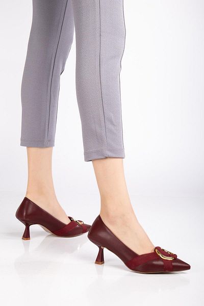 Dilimler Ayakkabı Women's High Heel Shoes Burgundy Ring Buckle Goblet Heels