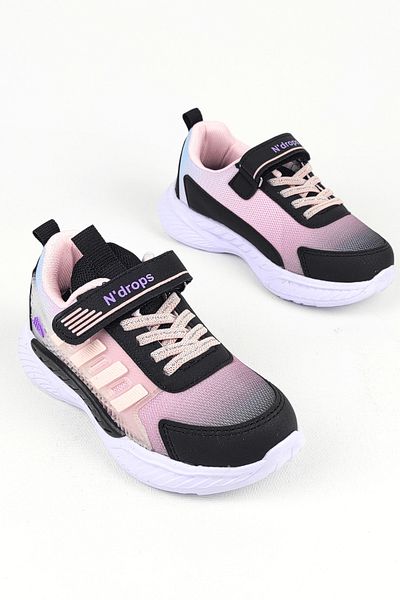 Zerenyus ND023 Pantofi sport pentru fete cu velcro negru roz