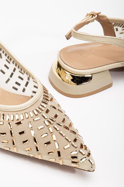 Dilimler Ayakkabı Women's Short Heeled Evening Dress Shoes - Rose Mesh Stone Slab Heel Open