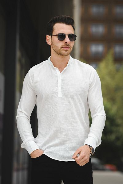 Oksit Cămașă pentru bărbați Zareh Slim Fit Crinkle Pattern Half Patch Guler