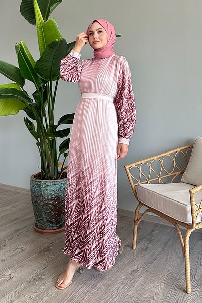 InStyle Skirt and Sleeve Pattern Powder Chiffon Dress